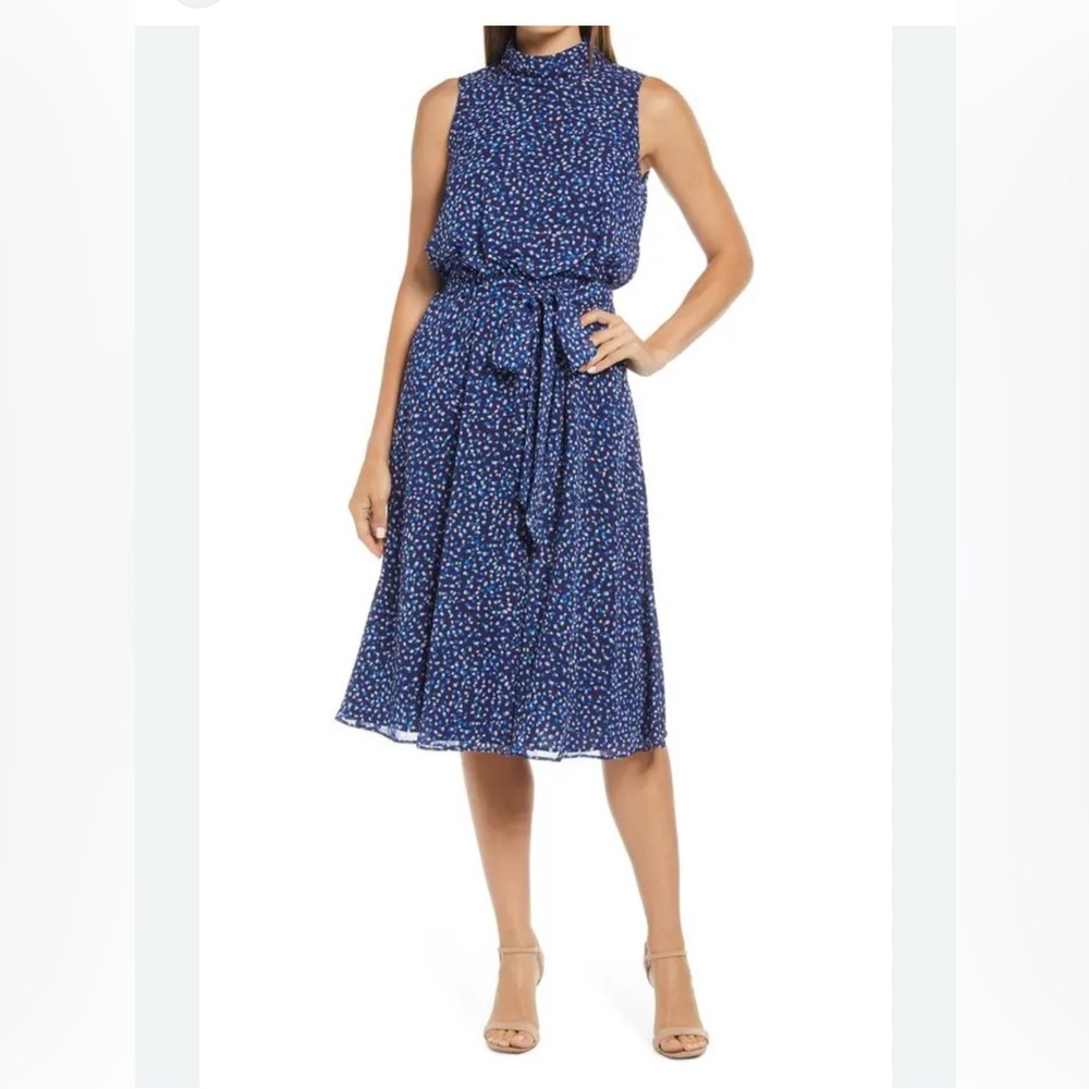 Harper Rose Elegant Blue Midi Dress with Tie Waist